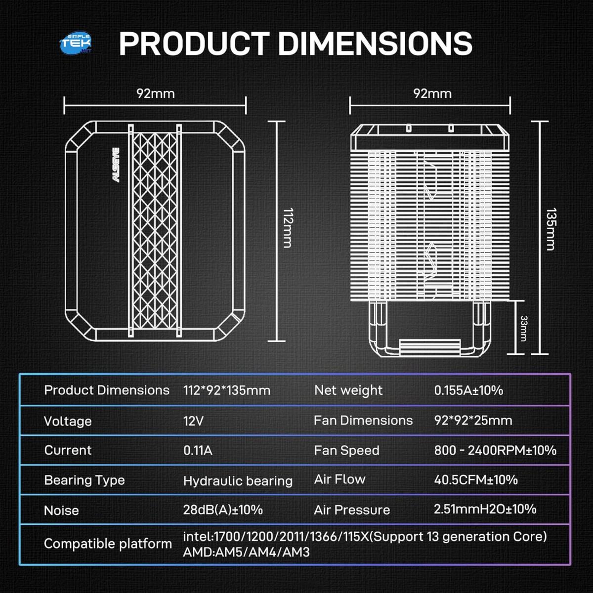 Dissipateur Processeur CPU Gaming Glacière RGB 9CM 180W Tdp 1851 1700 1200 - Photo 5/5