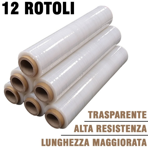 FILM ESTENSIBILE MANUALE 50CM PELLICOLA TRASPARENTE DOMOPACK 12 ROTOLI IMBALLO