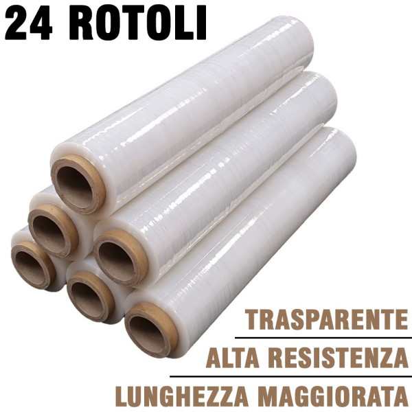 FILM ESTENSIBILE MANUALE 50CM PELLICOLA TRASPARENTE DOMOPACK 24 ROTOLI IMBALLO