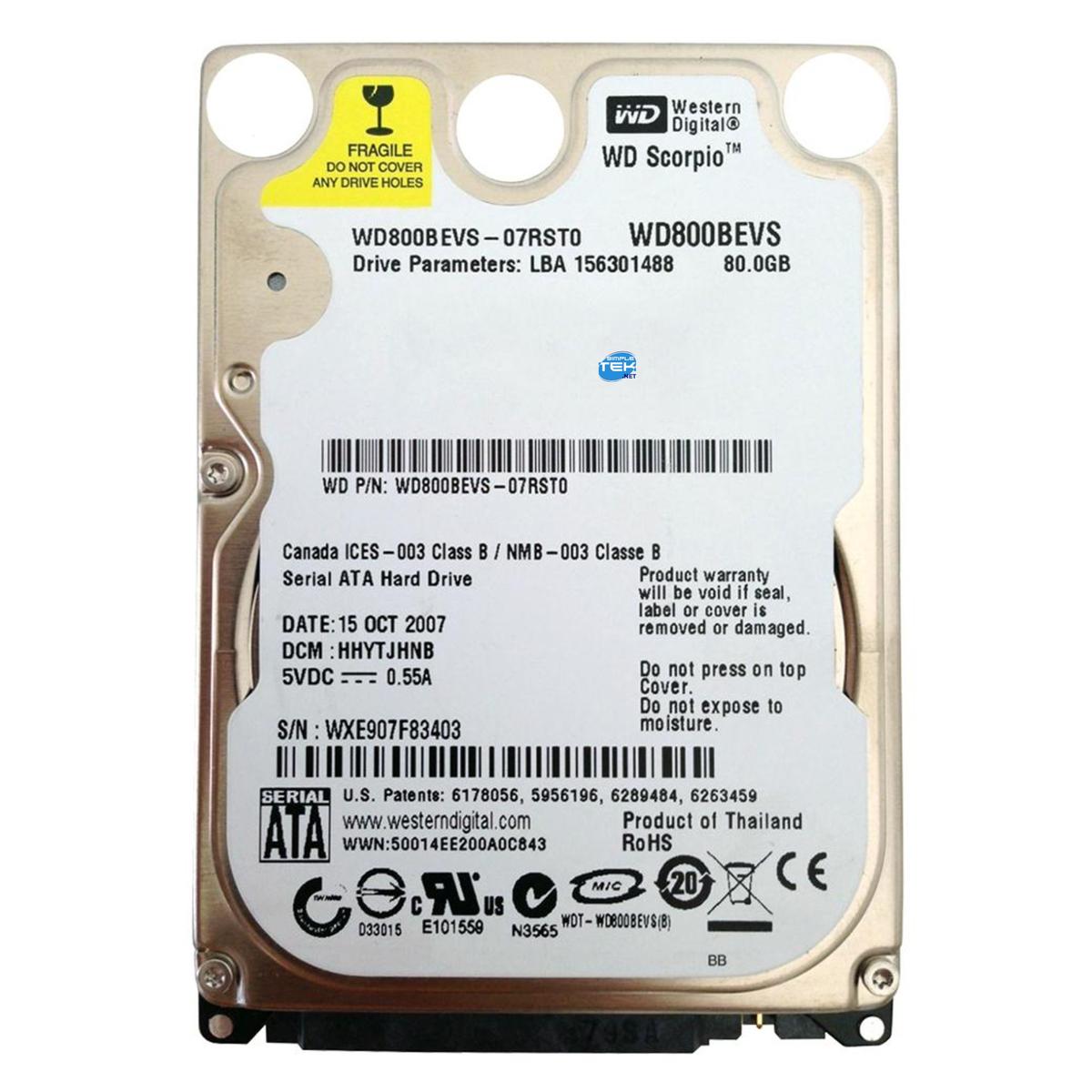 WD WD800BEVS Hard Disk 80GB HDD 2,5 " SATA 5400RPM Windows