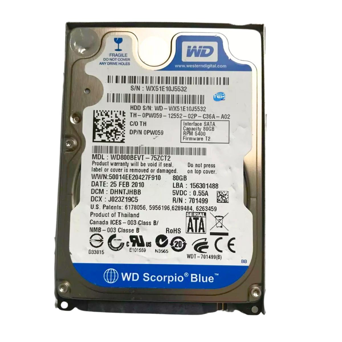 WD Scorpio Bleu Disque Dur 80GB HDD 2,5 " SATA 5400RPM Windows