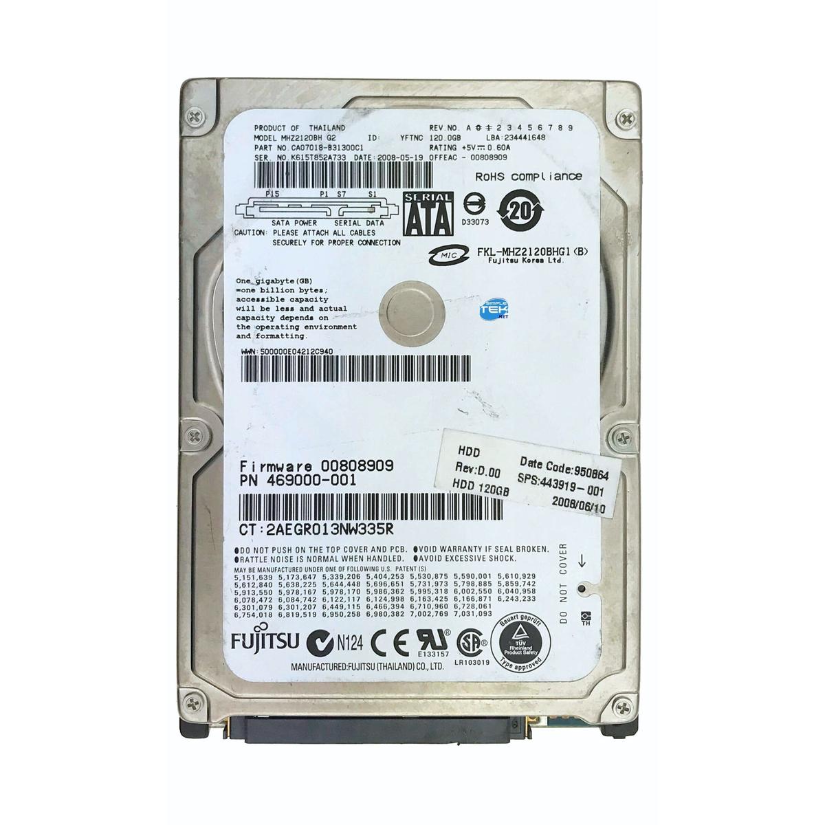 Fujitsu Mhz2120bh Hard Disk 120Gb Hdd 2.5" Sata 5400Rpm Refurbished Drive - Picture 3 of 5