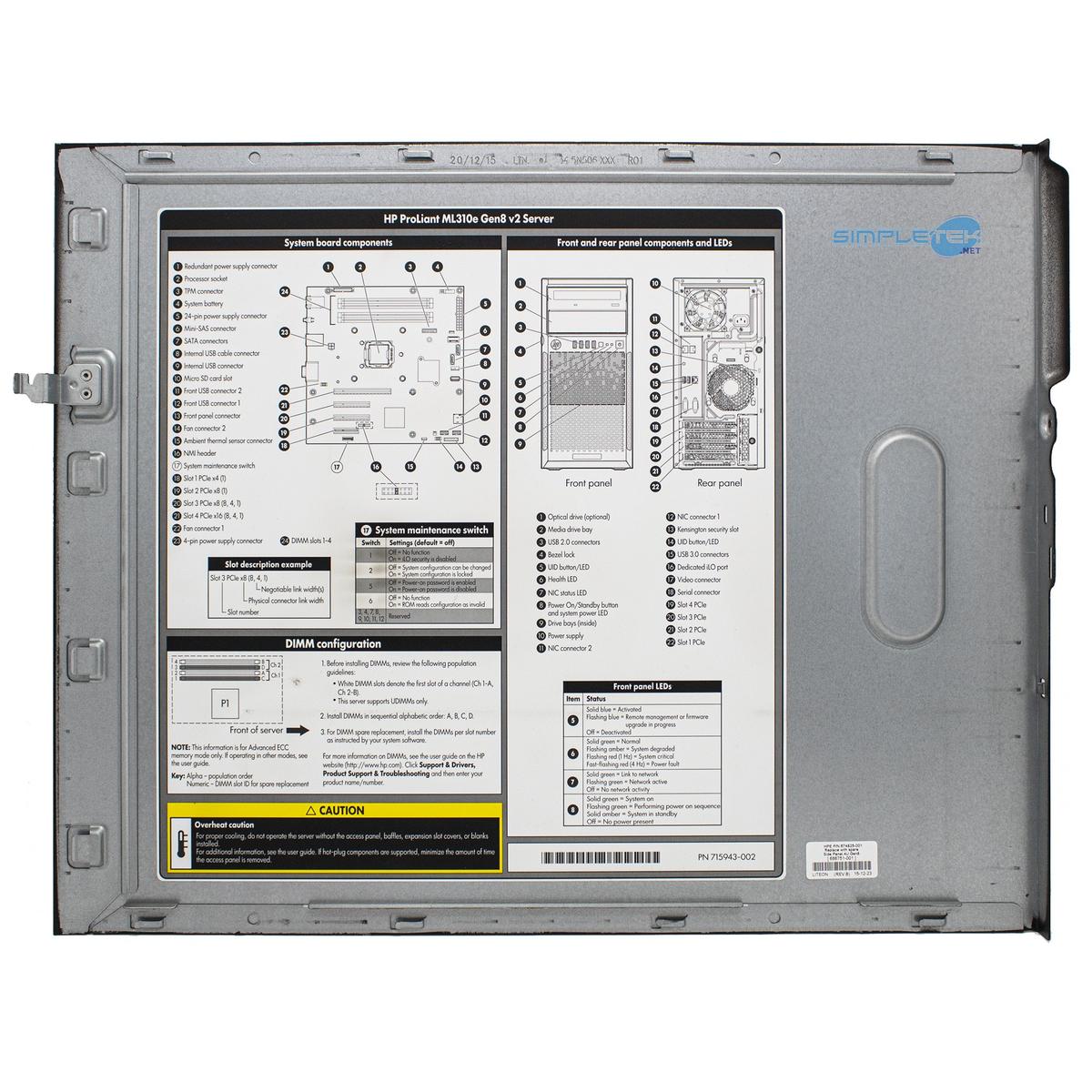HP PROLIANT ML310E GEN8 V2 Case Cabinet Micro-ATX Mini-ITX 2 X 5.25" - Picture 8 of 8