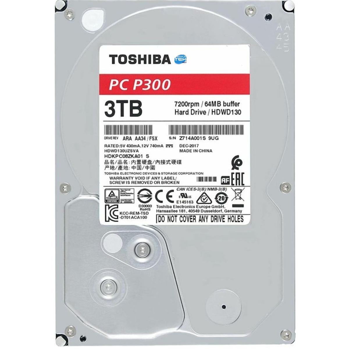 TOSHIBA PC P300 3TB HARD DISK HDD 3.5" SATA 64MB 7200RPM COMPUTER SERVER NAS - Picture 1 of 5