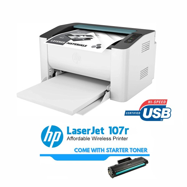 STAMPANTE LASER HP 107r USB BIANCO E NERO MONOCROMATICA 5UE14A-B19 20PPM 1200X