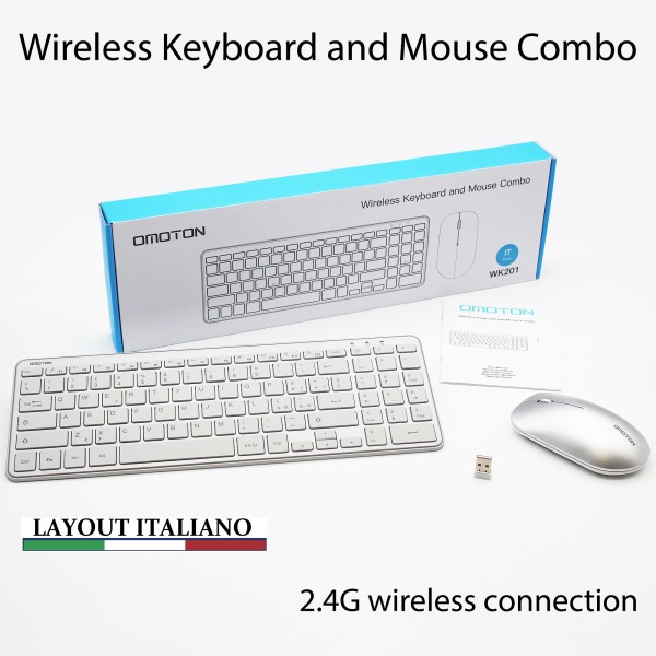 KIT MOUSE E TASTIERA BIANCA WIRELESS WIFI SENZA FILI LAYOUT ITA BIANCO WINDOWS