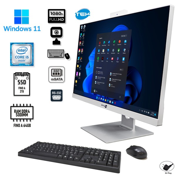 PC COMPUTER DESKTOP AIO ALL IN ONE 24" FHD i5 8500 WIFI RS232 WINDOWS 11