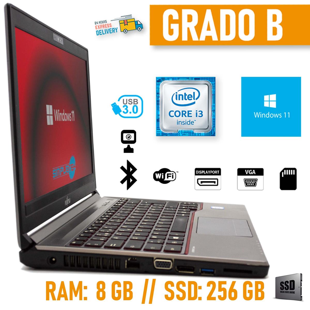 Ordinateur Portable Fujitsu E736 13" Windows 11 Pro 8 Go 256 Go I3 2.3GHz