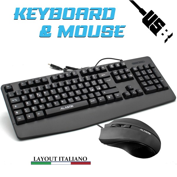 KIT MOUSE E TASTIERA USB CON FILO LAYOUT ITA MULTIMEDIALE CON POGGIAPOLSI