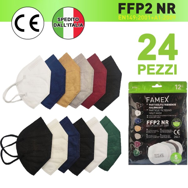 24X MASCHERINE FFP2 MASCHERINA NERA VERDE SINGOLA BLU AMARANTO GRIGIA BEIGE