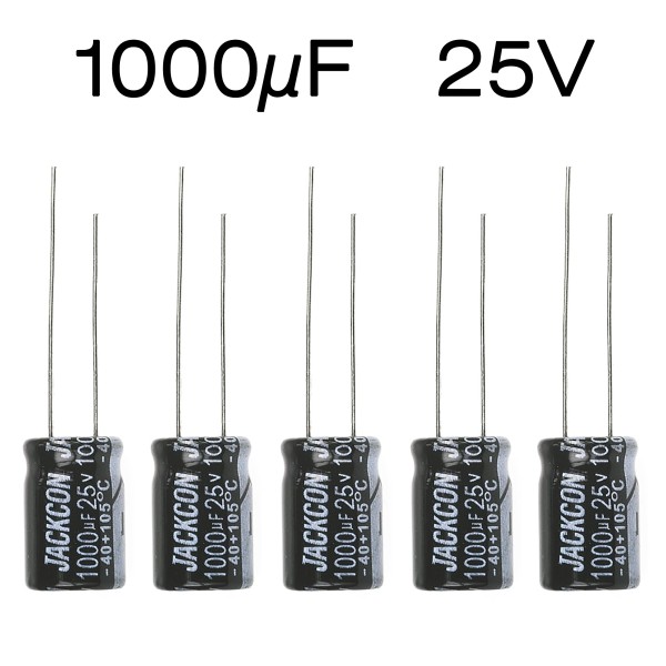 5x CONDENSATORE ELETTROLITICO 1000 µF 25V 105° 10X15 VERTICALE REOFORI RADIALI