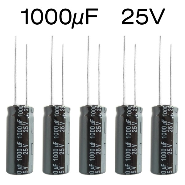 5x CONDENSATORE ELETTROLITICO 1000 µF 25V 85° 10X20 VERTICALE REOFORI RADIALI