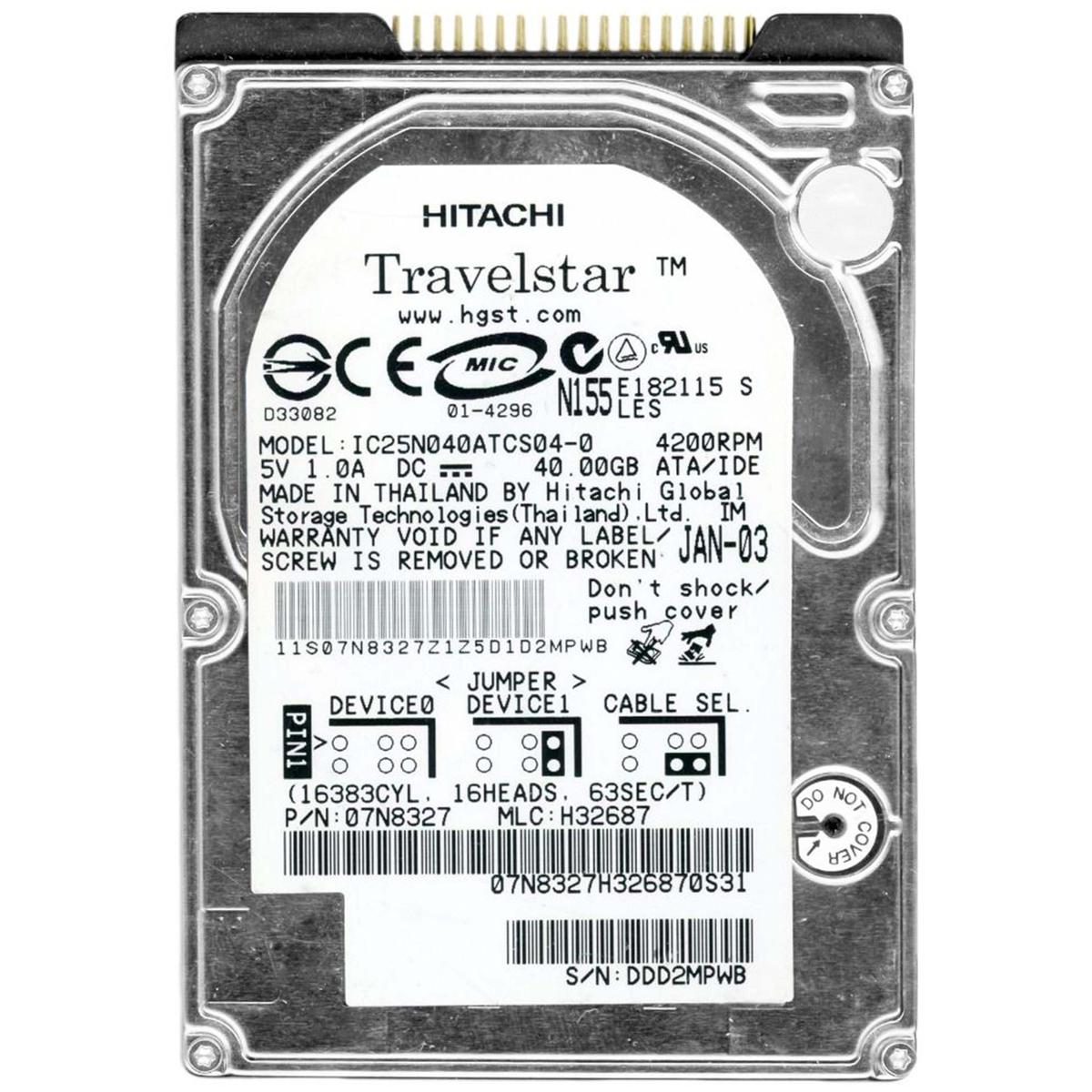 Hard Disk HDD Drive Ide Pata 2,5 " 40gb Computer Notebook Laptop Reconditioned - Picture 2 of 2
