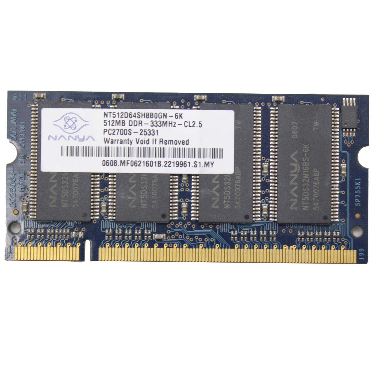 Nanya NT512D64SH8B0GN-6K 512MB 333MHZ DDR DDR1 Sodimm Memory Table Module Memory