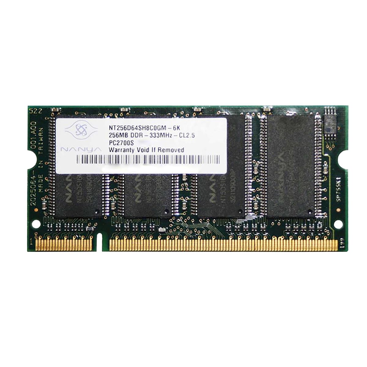 Nanya NT256D64SH8C0GM-6K DDR1 256MB 333MHZ CL2.5 PC2700S-25331 Sodimm Memory RAM