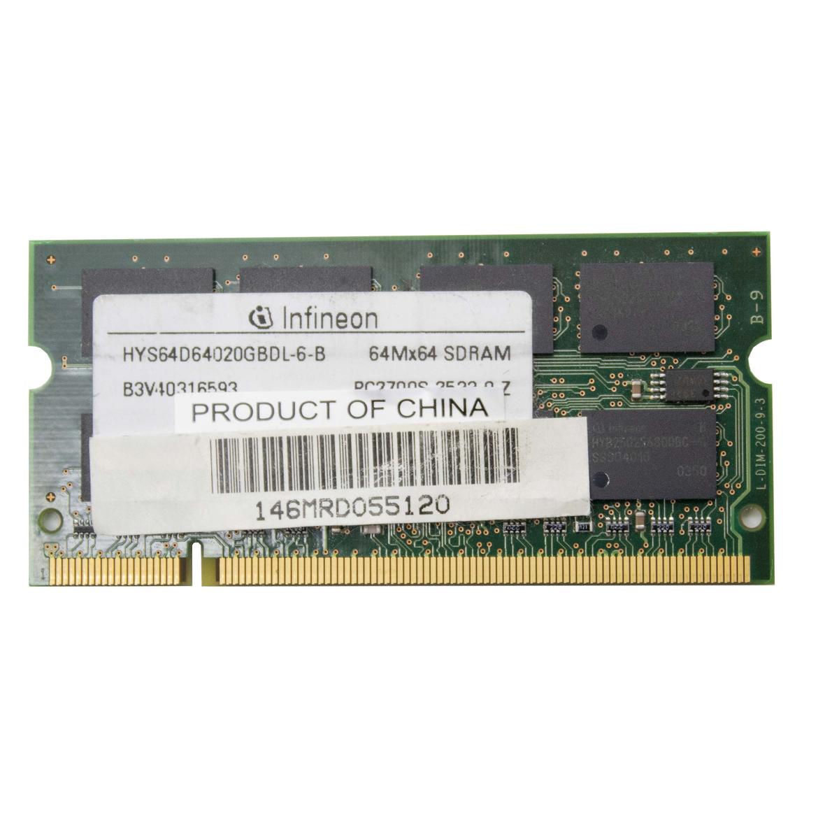 INFINEON HYS64D64020GBDL-6-B 512MB 333MHZ DDR DDR1 Sodimm Memory Table Module/R