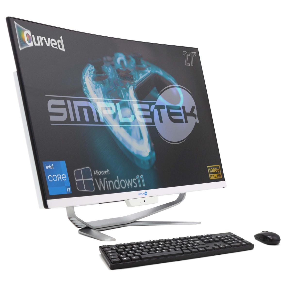 Aio Tout en Un i7 16GB 480GB SSD 27 " FHD Courbe Windows 11 Ordinateur PC Fixe