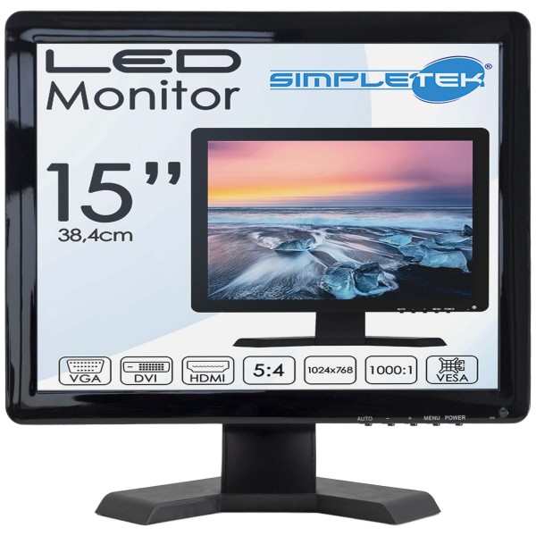 MONITOR LED 15” HD 5:4 QUADRATO VGA DVI HDMI USB VESA SCHERMO 1024x768