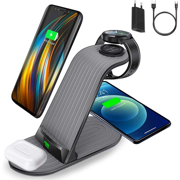 STAZIONE DI RICARICA A INDUZIONE WIRELESS CHARGER 15W 4 IN 1 PER SAMSUNG WATCH iPHONE