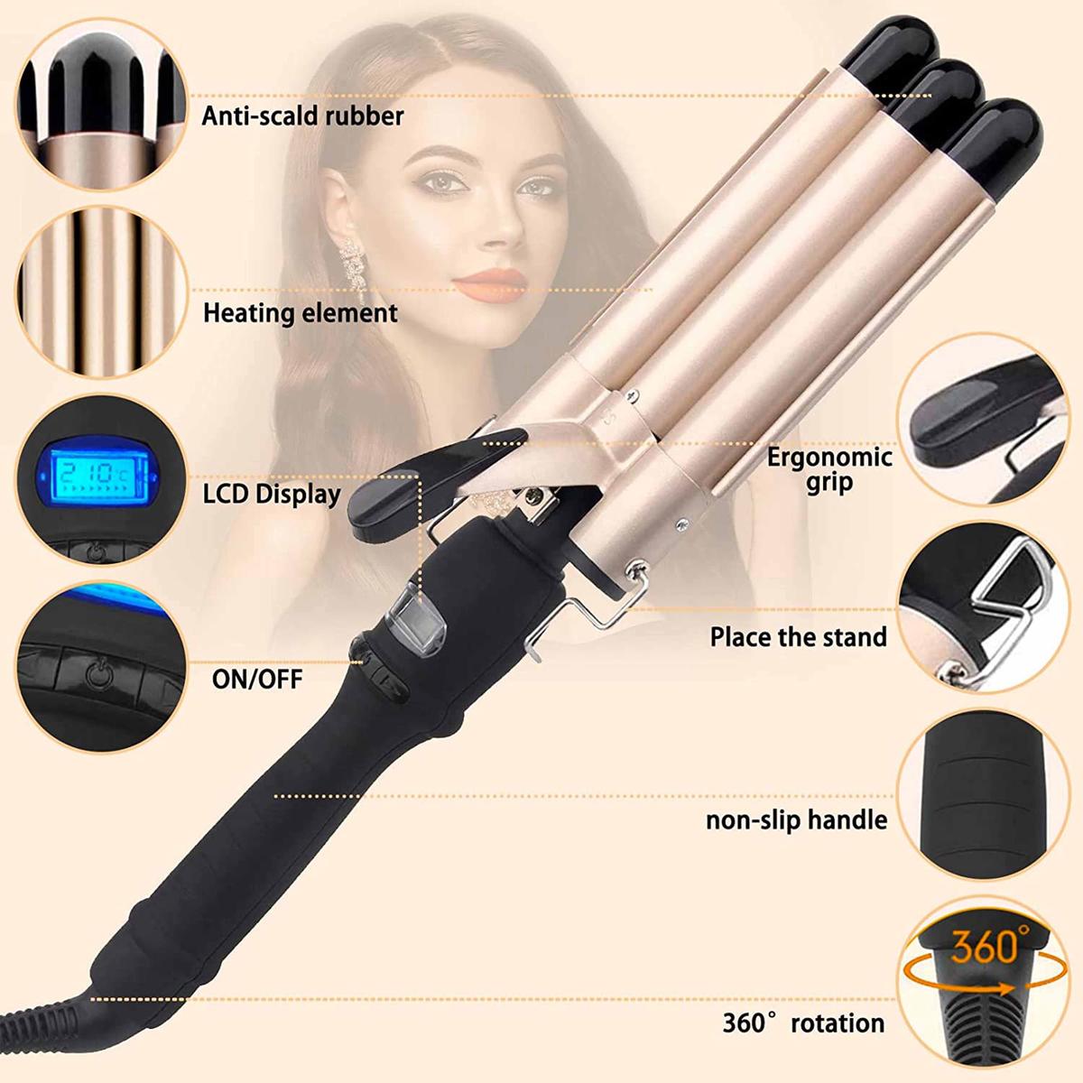 Piastra Per Capelli Ricci Ondulati Curler Arricciacapelli Ferro 22mm Lcd 14 Liv_ - Foto 2 di 6