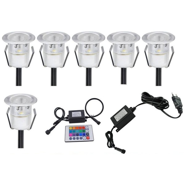 6 PEZZI FARETTO DA INCASSO LED RGBW IMPERMEABILE IP67 LUCE PATIO GIARDINO 1W