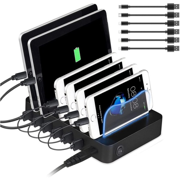 STAZIONE DI RICARICA USB DISPOSITIVI MULTIPLI 50W 10A 6 PORTE SMARTPHONE TABLET