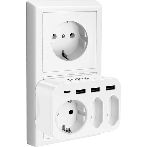 PRESA MULTIPLA DA MURO PARETE 3 PORTE USB TYPE-C CASA UFFICIO CUCINA EUROPEA