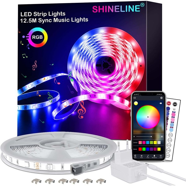 STRISCIA LED COLORATA RGB 12,2M SINCRONIZZATA CON CONTROLLO APP TELECOMANDO