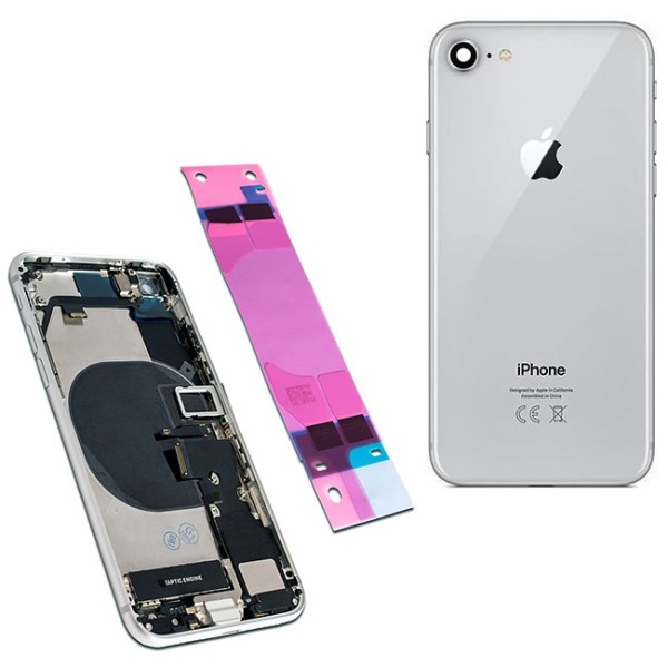 BACK COVER SCOCCA POSTERIORE CASE TELAIO CHASSIS PER IPHONE 8 SILVER 100% QUALITA'